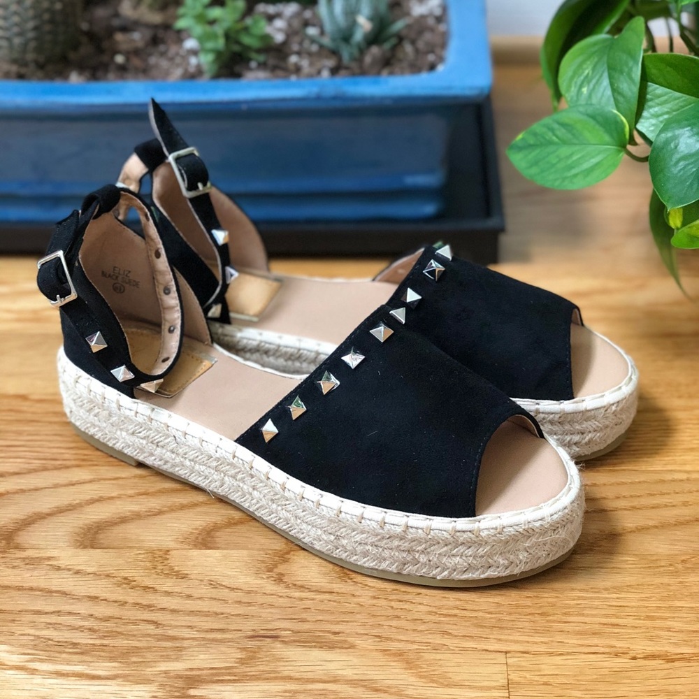 Black studded wedge espadrilles